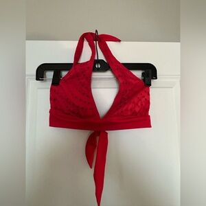 La Blanca Size 6 Red Tie Bikini Halter Embroidered Polka Dot Bond Girl Sexy Swim